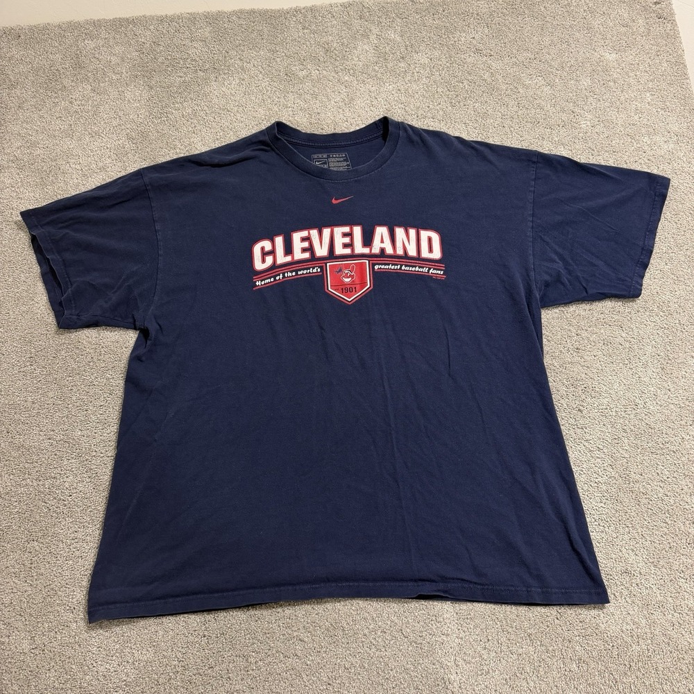Nike Cleveland Indians T-Shirt Mens Sz XXL Navy Blue Chief Wahoo MLB Tee 2008